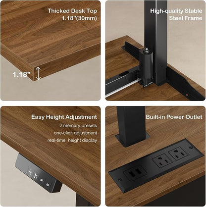 ModernMate 71" Electric Standing Executive Desk with Privacy Panel, Large One-Piece Height Adjustable Stand Up Desk, Power Outlet & Storage for Home Office, Black Walnut