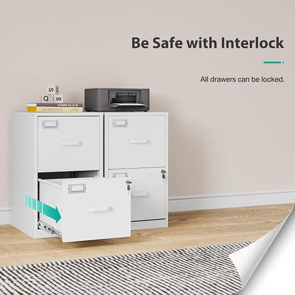 SISESOL 2 Drawer File Cabinet with Lock,Narrow Vertical Filing Cabinet,Under Desk File Cabinets,White Metal File Cabinets for Home Office,Fit Letter/A4/Legal Size File,Easy Assembly