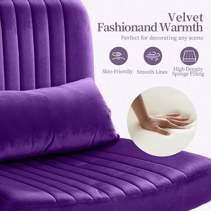 Criss Cross Chair with Wheels, Velvet Cross Legged Office Chair, Comfy Desk Chair for Home Office, Ergonomic Computer Chair, Wide Seat Vanity Chair, Birthday Gift for Women, Velvet Plum Purple