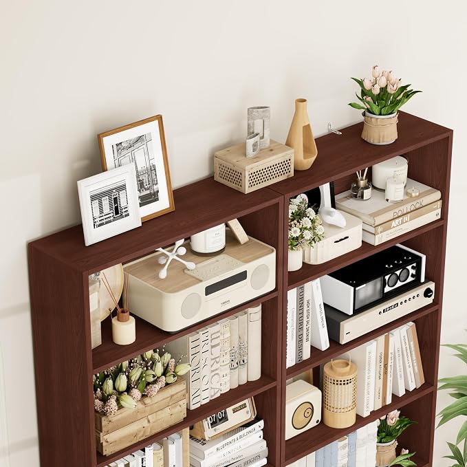 FOTOSOK 6-Tier Open Bookcase and Bookshelf, Freestanding Display Storage Shelves Tall Bookcase for Bedroom, Living Room and Office,Cherry Set of 2