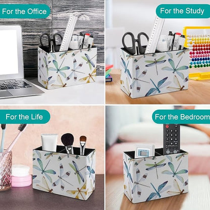 Niapessel Pencil Holder for Desk, Watercolor Dragonfly Pen Holder Storage Desktop Pen Organizer Desk Pencil Organizer Makeup Brush Holder for Office School College Leather