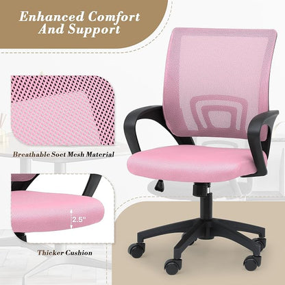 Office Chair Ergonomic - Mesh Desk Chair with Lumbar Support & Wide Seat (300Lbs Capacity) Adjustable Height, Swivel Wheels - for Home Office, Gaming, Bedroom