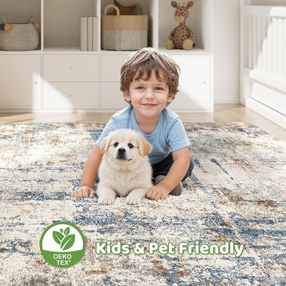 10x13 Area Rug Living Room: Washable Large Abstract Modern Soft Rugs Stain Resistant Indoor Floor Non Slip Accent Carpet for Bedroom Nursery Playroom Office Dining Room Dorm Home House- Tan
