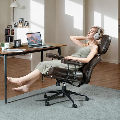 CAODOC Big and Tall Office Chair, 300LBS PU Leather Executive Office Chair Whit Lumbar Support, Managerial Home Desk Chair, Heavy Duty High Back Computer Chair(PU Leather Coffee)