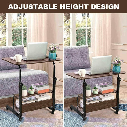Adjustable Table Student Computer Desk Portable Home Office Furniture Small Spaces Sofa Bedroom Bedside Learn Play Game Desk on Wheels Movable with Storage Size 31.5 * 15.7 Inch Brown A