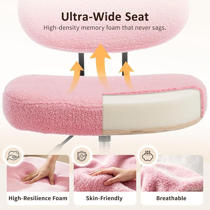 Criss Cross Chair Armless Office Chair for Cross Legged Sitting, 300lb Heavy Duty Ergonomic Desk Chair for ADHD, Adjustable Meditation Yoga Kneeling Chair with Brake Wheels for Home Office (Pink)