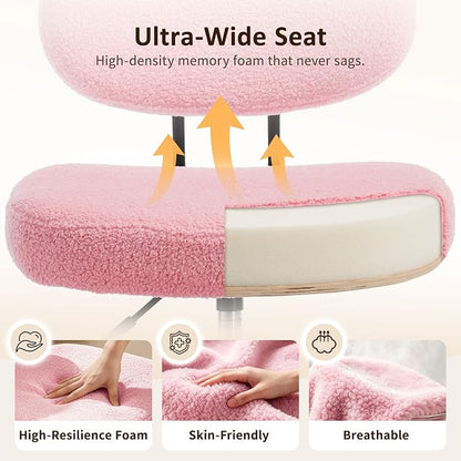 Criss Cross Chair Armless Office Chair for Cross Legged Sitting, 300lb Heavy Duty Ergonomic Desk Chair for ADHD, Adjustable Meditation Yoga Kneeling Chair with Brake Wheels for Home Office (Pink)