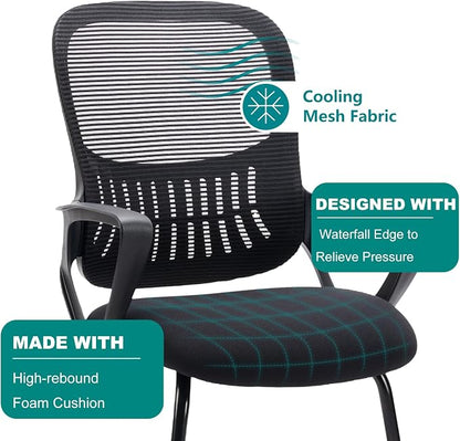DUMOS Office Desk Chair with Sled Base Set of 4, Ergonomic Executive Mesh Computer Chairs with Lumbar Support for Home Bedroom Waiting Reception Guest Student