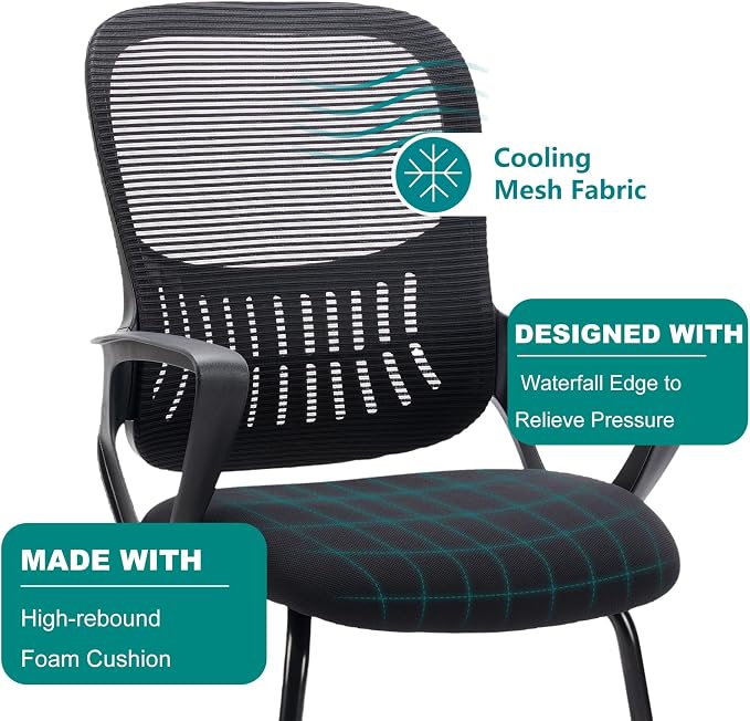 DUMOS Office Desk Chair with Sled Base Set of 2, Ergonomic Executive Mesh Computer Chairs with Lumbar Support for Home Bedroom Waiting Reception Guest Student