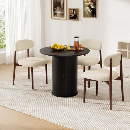 31.5 inch Round Dining Table for 2, Small Dinner Table with 2-Layer Storage Shelf, Morden Circle Kitchen Table with Wood Strip Base and Slide Door for Home Dining Room, Living Room, Black