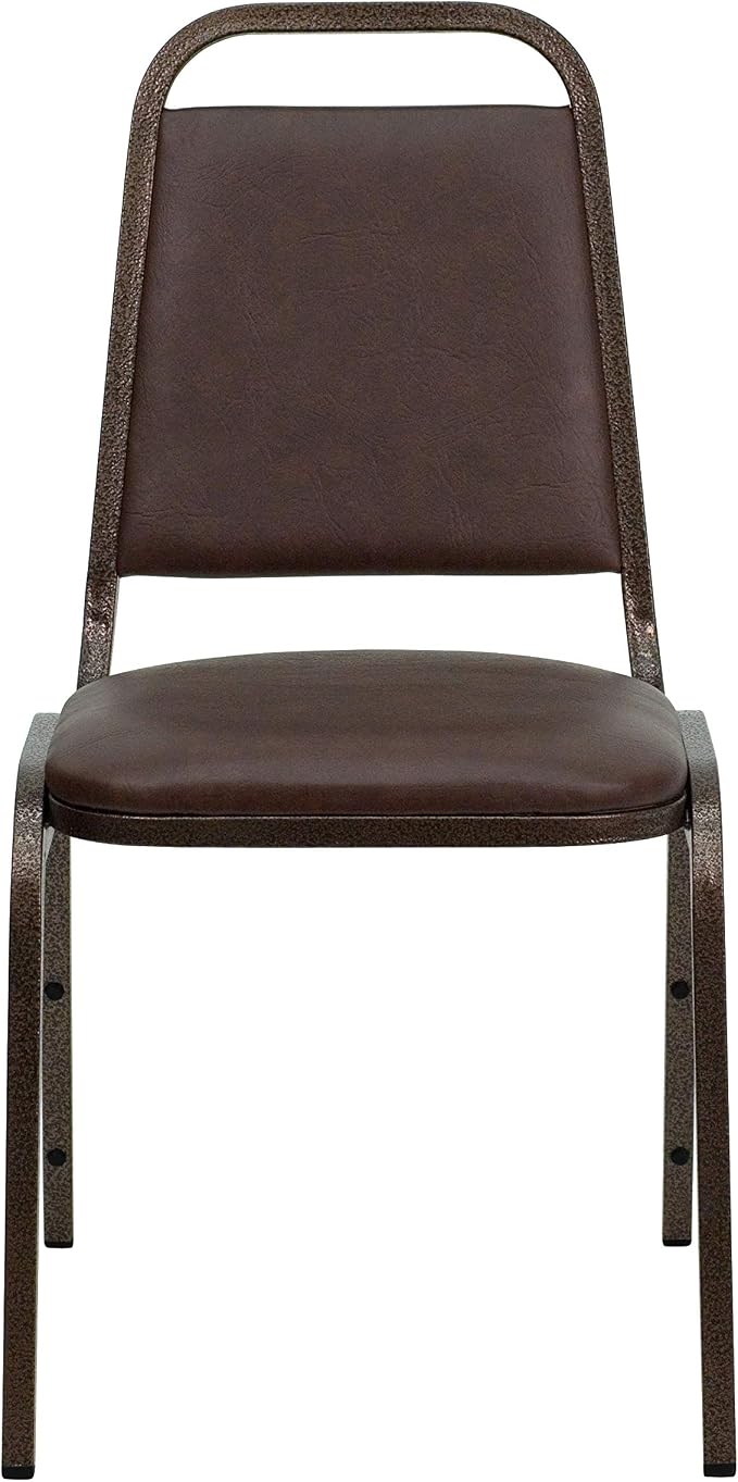 Flash Furniture 4 Pack HERCULES Series Trapezoidal Back Stacking Banquet Chair in Brown Vinyl - Copper Vein Frame