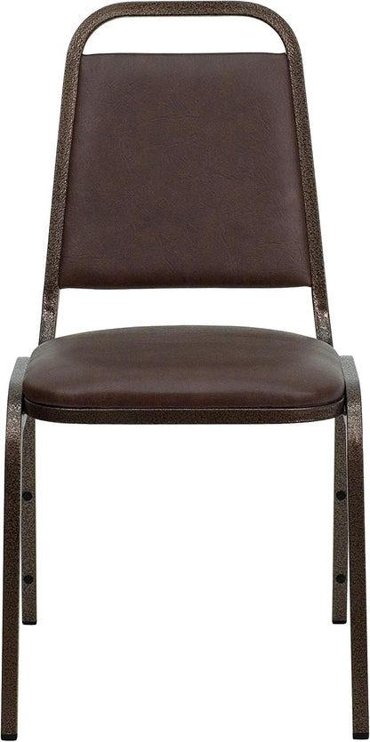 Flash Furniture 4 Pack HERCULES Series Trapezoidal Back Stacking Banquet Chair in Brown Vinyl - Copper Vein Frame