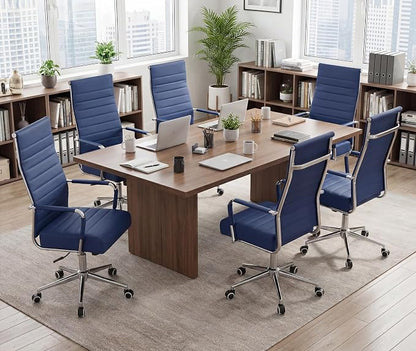 JOMEED Office Desk Chair, Leather Conference Room Chairs with High Back,Wheels and Arms,Blue