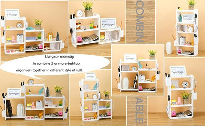 Lae Nuvole Desktop Organizer Shelf Stationery Organizer with Pen Holder Office Desktop Storage Rack Combinable Organization and Storage for Desk, Office, Countertop, Dorm (White, 2 Tier)