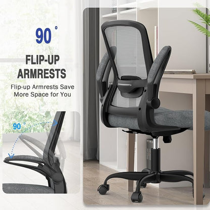 Mimoglad Ergonomic Office Chair - Desk Chair with Flip-up Armrests & 135° Recline, Adjustable Lumbar Support - Space-Saving Task Chair for Business/Team Office & Home (Iron Gray, 300lbs)
