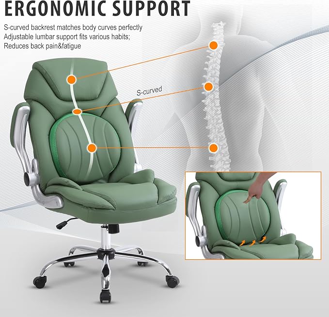 400lbs Green Office Chair Big Tall Comfortable Desk Chair with Back Support Arms, Wide Seat Cute Criss Cross Home Office Desk Chairs for Women