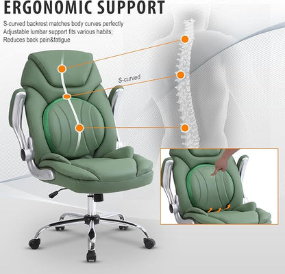 400lbs Green Office Chair Big Tall Comfortable Desk Chair with Back Support Arms, Wide Seat Cute Criss Cross Home Office Desk Chairs for Women