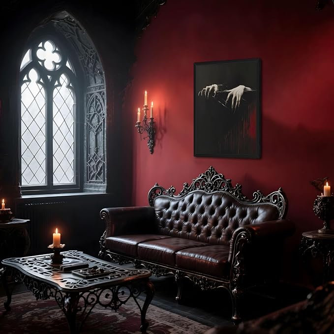 Framed Gothic Clawed Hands Dracula Vampire Canvas Wall Art for Home Decor - Halloween Dark Academia Moody Picture Prints, Occult Spooky Goth Paintings Wall Decor for Corridor 12x16 inch