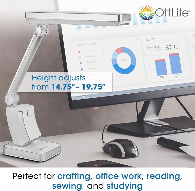 OttLite 13W Slimline Desk Lamp - Home, Office, Bedroom, or Reading (White)
