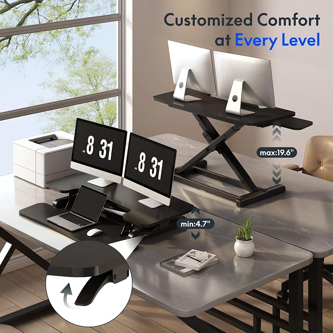FLEXISPOT Standing Desk Converter 42", Extra Large Ergonomic Height Adjustable Sit Stand Desk Riser, Spacious Computer Workstation with Wide Keyboard Tray, Black
