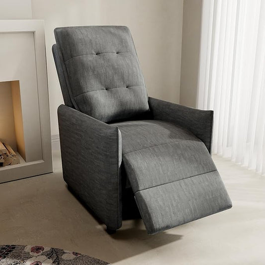 Recliner Chair for Women, Small Recliners for Small Spaces with High Back, Manual Push Back Nursery Chair Overstuffed High-Density Foam for Nursing Bedroom Living Room (Grey)