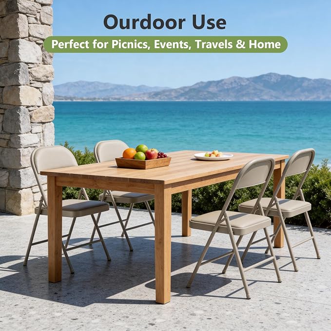 6 Pack Folding Chairs, PU Leather Folding Dining Chairs with Padded Cushion Seat & Back, Indoor Outdoor Folding Chair Set for Home Office, Parties, Events, Wedding, Extra Guest Seating