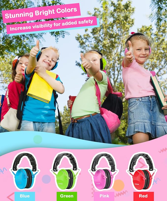 ZOHAN 032 Kids Noise Cancelling Headphones - 25dB NRR Kids Ear Protection, Hearing Protection Safety Ear Muffs for School Monster Truck Fireworks Traveling Studying Concerts Autism - Hot Pink