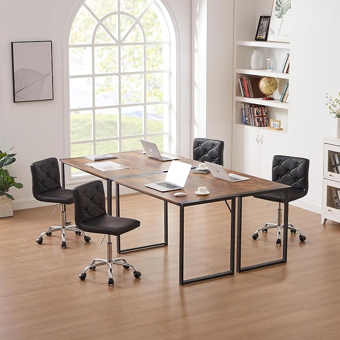 VECELO PU Leather Mid-Back Armless Vanity Chair Adjustable Height 360° Rolling Swivel for Home Office Work
