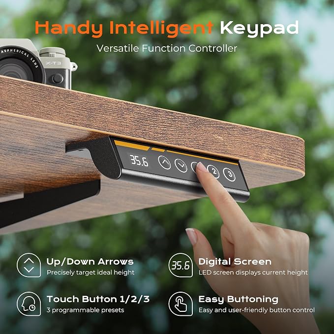 Huuger 55 x 28 Large Electric Standing Desk with 4 AC Outlets, Type-C Port, Height Adjustable Computer Desk, 27.6" Deep Desktop, Stand up Gaming Office Desk, 3 Preset Heights, Rustic Brown