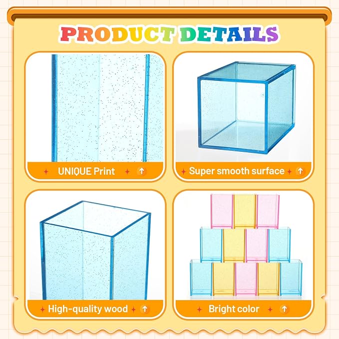 Ctosree 12 Pack Colorful Clear Acrylic Pen Holder for Classroom Acrylic Square Pencil Organizer Pastel Color Pencil Holder Back to School Supplies Gifts Student Teachers Desk Storage Organizer
