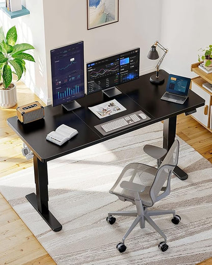 HUANUO 70x35 Inch 3-Stage Legs Electric Standing Desk, Large Height Adjustable Office Desk with Brushless Motor, Stand Up Desk with 4 Memory Presets & 2 Hooks, Computer Desk for Home Office, Black