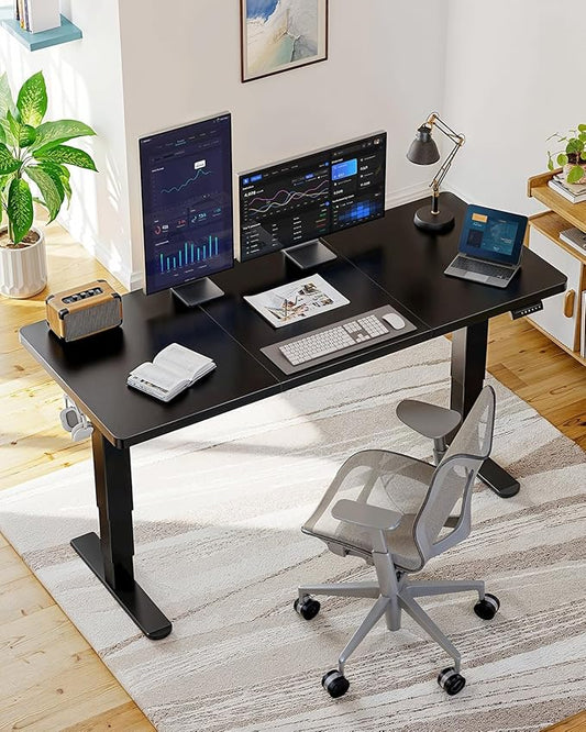 HUANUO 70x35 Inch 3-Stage Legs Electric Standing Desk, Large Height Adjustable Office Desk with Brushless Motor, Stand Up Desk with 4 Memory Presets & 2 Hooks, Computer Desk for Home Office, Black