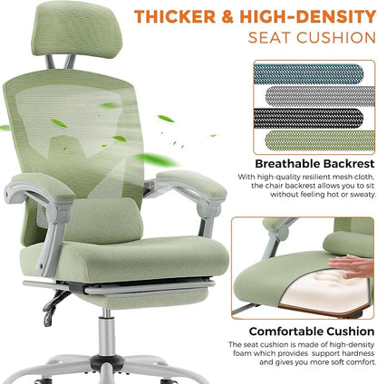 Sweetcrispy Office Computer Desk Chair Set of 2, Ergonomic High-Back Mesh Rolling Work Swivel Chairs with Wheels, Comfortable Lumbar Support, Comfy Arms for Home, Bedroom, Study, Student, Green