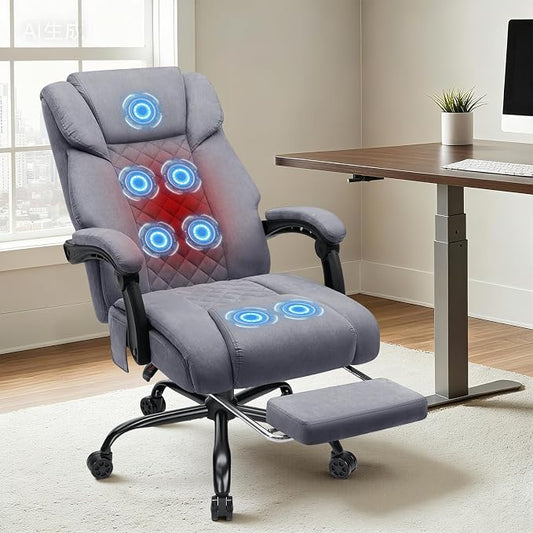 HOFFREE Heated Office Chair Massage Office Chair with Heat 400lbs Executive Reclining Home Desk Chair with Footrest,Linkage Armrests for Heavy People(Grey)