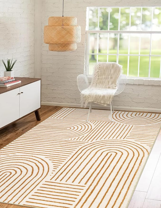Lahome Abstract Bedroom Rugs, Soft Washable Area Rugs 4x6 Non Slip Rainbow, Ultra-Thin Orange Throw Carpet for Entryway Kitchen Living Room Darrell, Orange