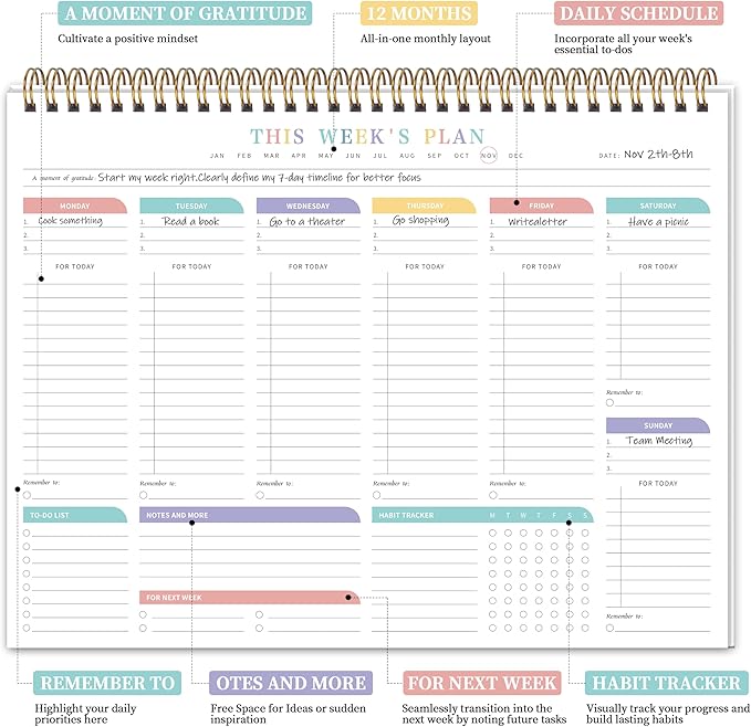 2PC Weekly To Do List Notepad with 52 Undated Sheets（8.5"×11"）- Undated Weekly Desk Planner for Women & Man, School/Office Supplies