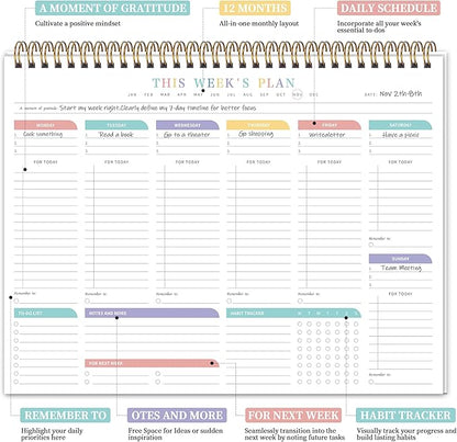 2PC Weekly To Do List Notepad with 52 Undated Sheets（8.5"×11"）- Undated Weekly Desk Planner for Women & Man, School/Office Supplies