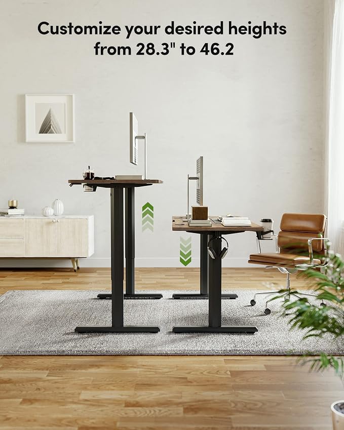 BANTI 55 x 24 Inches Standing Desk, Height Adjustable Electric Standing Desk, Stand up Table, Sit Stand Home Office Desk with Splice Board, Rustic Brown