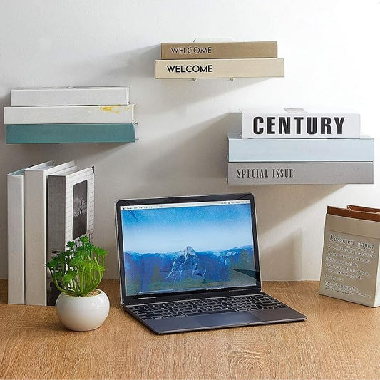 Jetec 6 Pack Invisible Floating Bookshelf Wall Mounted Floating Bookshelves Heavy Duty Book Organizers Hidden Book Shelf Metal Shelves Holder for Books Bedroom Living Room Home Office (White)