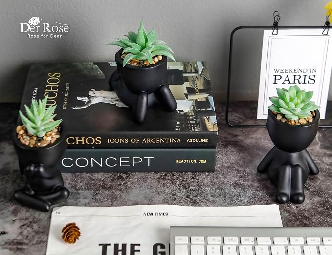 Der Rose 3 Pack Fake Plants Artificial Succulents Plants for Room Bathroom Home Office Desk Accessories Decor
