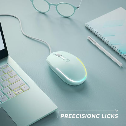 seenda Wired Mouse - USB Computer Mice Wired with RGB Backlit Optical LED Mouse with Attached USB Cord for Laptops Notebooks Chromebook - Mint Green