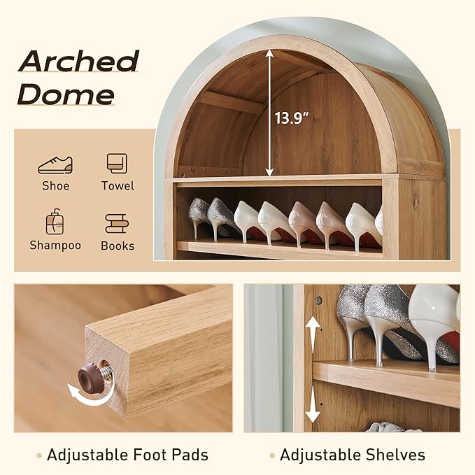 IFGET 71" Tall Arched Bookshelf, 7 Tiers Arch Bookcase with Storage, Modern Farmhouse Book Shelf with Adjustable Shelves, Wood Bookshelf w/Open Display Shelves for Living Room, Office (Natural)