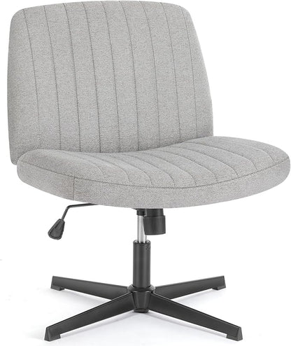 Sweetcrispy Criss Cross Chair Legged, Armless Office Swivel Desk Chairs No Wheels, Vanity Height Adjustable Wide Seat Comfy Cute Computer Task Seating for Home Bedroom, Grey