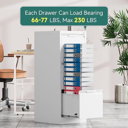 3 Drawer File Cabinet with Lock, Small Filing Cabinets for Home Office,17.8" D Metal File Cabinet for Under Desk, Vertical White File Cabinets for Legal/Letter Size File, Easy Assembly