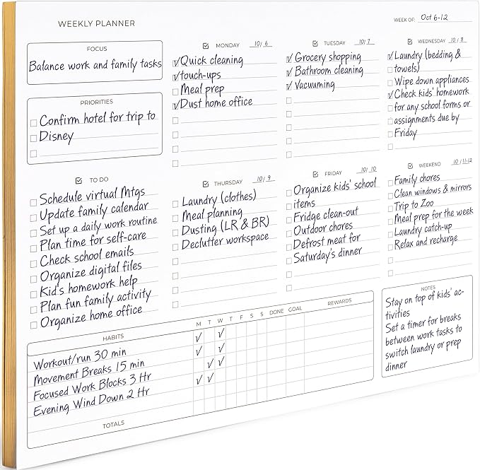 BLU MONACO | Black Undated Weekly Planner Notepad with 52 Tear-Off Sheets | Weekly To-Do List Pad for Scheduling, Goals & Desk Planning | Stylish Desk Calendar Organizer
