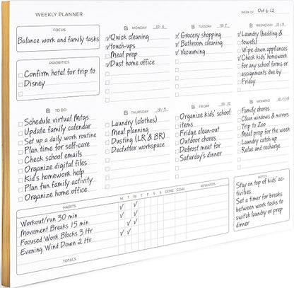 BLU MONACO | Black Undated Weekly Planner Notepad with 52 Tear-Off Sheets | Weekly To-Do List Pad for Scheduling, Goals & Desk Planning | Stylish Desk Calendar Organizer