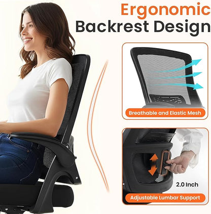 NEO Chair Mesh High Back Chair Home Office Ergonomic Computer Adjustable Height Desk Chair with Lumbar Support Padded Flip-up Armrest Swivel Executive Chair (Mesh Black)