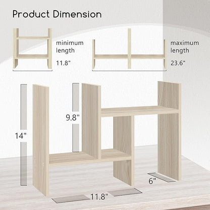 Jerry & Maggie Desktop Organizer Office Storage Rack Adjustable Wood Display Shelf Free Style Double H, Multi-Functional Mini Bookshelf for Desk Natural Stand (White Wood Tone/2 Pack)
