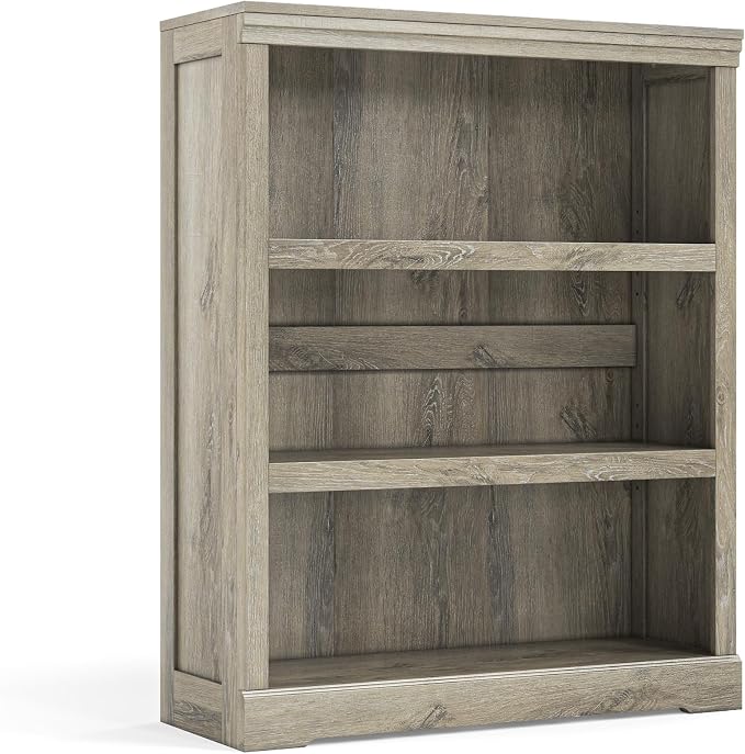 LINSY HOME 3-Tier Bookshelf, Small Wood Display Storage Shelves Farmhouse Bookshelf for Home Office, Living Room, Bed Room - Washed Grey