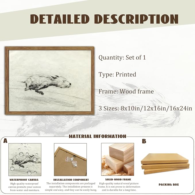 Framed Dog with Zoomies Canvas Wall Art, Vintage Dog Flight Poster Print, Sketch Running Little Pictures Decor, Black and White Silly Wall Decor for Living Room Bedroom – 12x16 inch